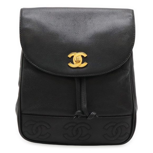 Chanel Triple Coco Coco Mark Backpack Backpack Chain Shoulder Drawstring Caviar - Picture 1 of 9